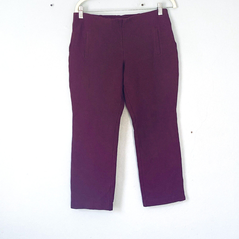 Chicos Pants 1P Medium Petite Burgandy Ankle Stretch Minimalist Classic Pull On